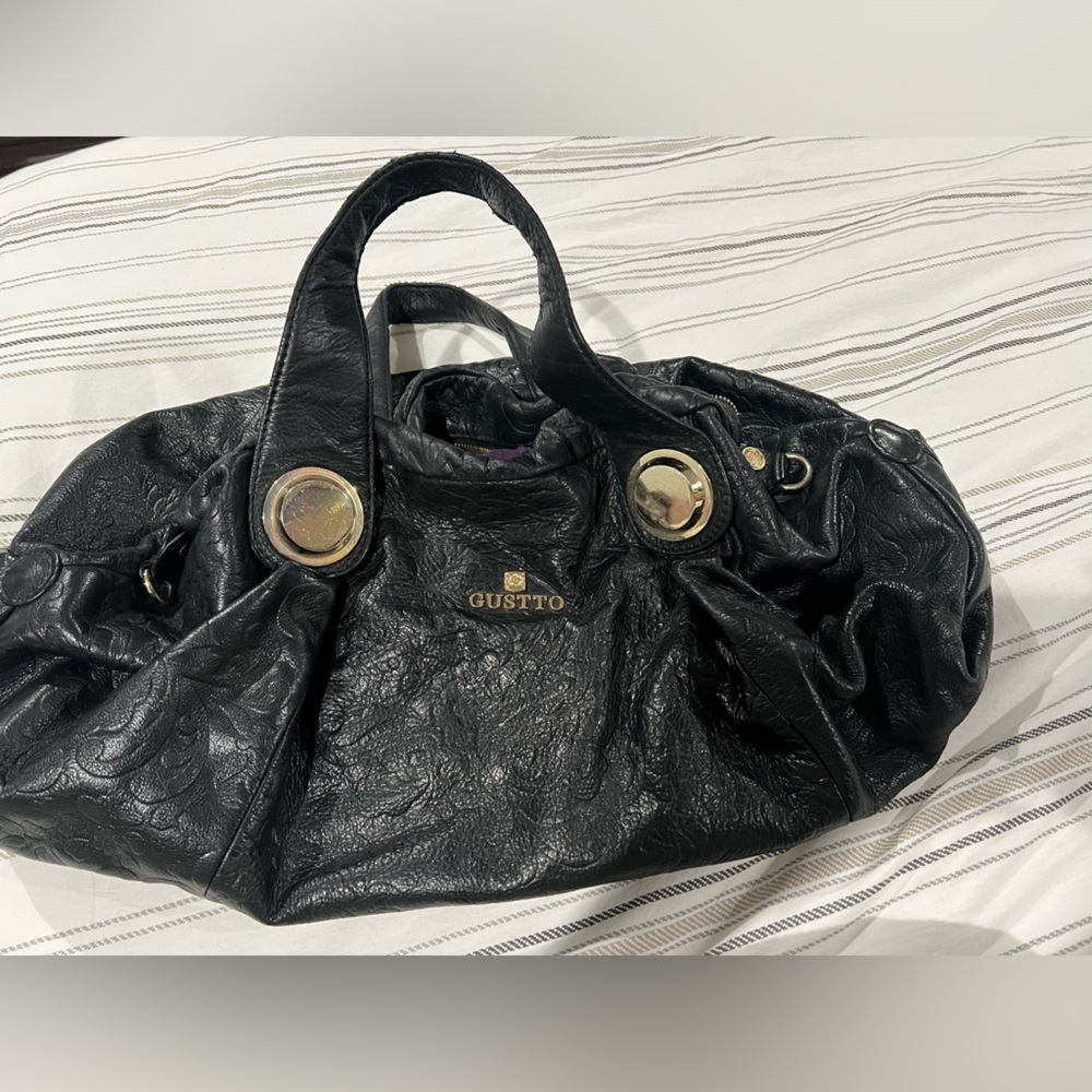 Gustto Leather Hobo Bag Embossed Floral